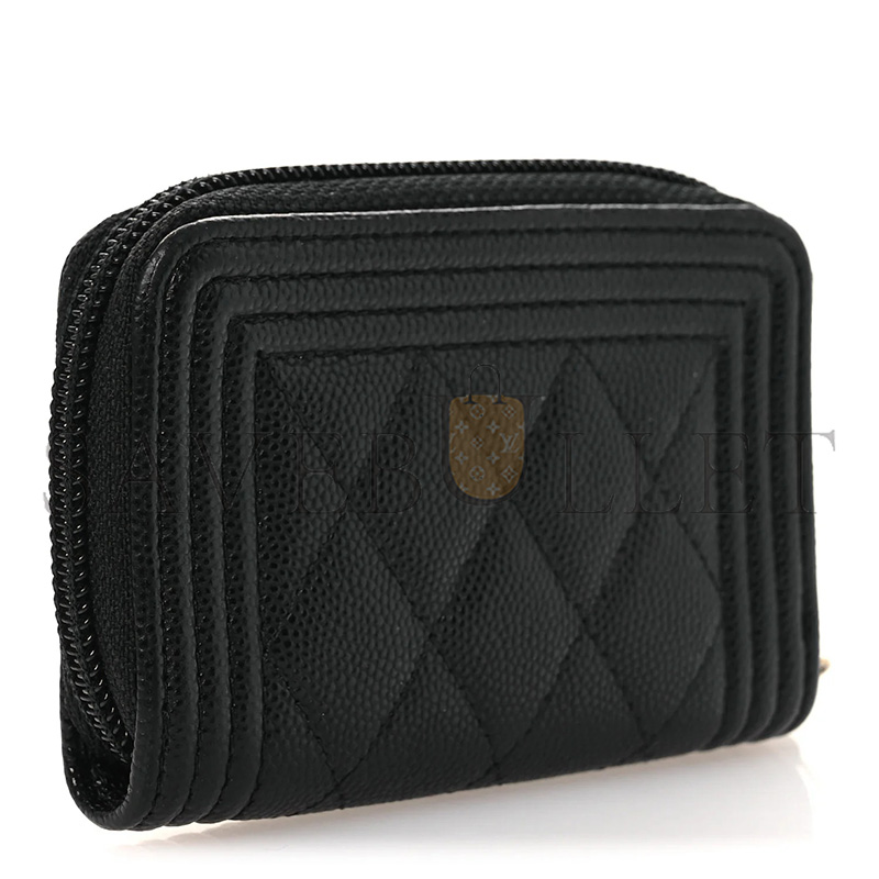 CHANEL CAVIAR QUILTED BOY ZIP AROUND COIN PURSE WALLET BLACK A80602 (11*7.5*2cm)